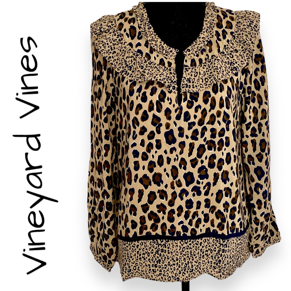VINEYARD VINES Cheeta Print Blouse, Size Small